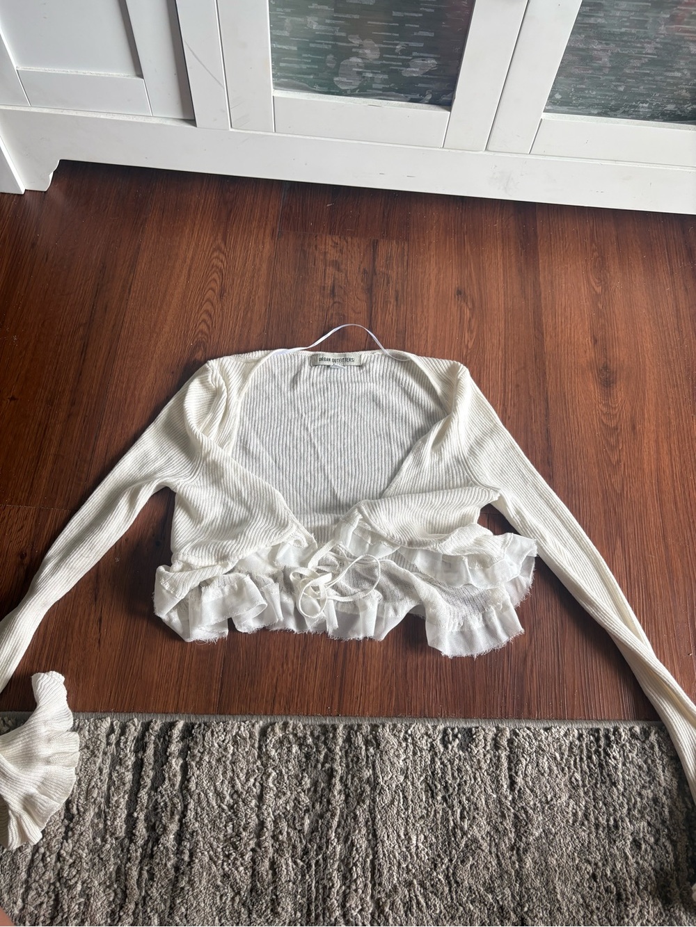 Urban Outfitters Cream Ruffle Tie-Front Crop Top